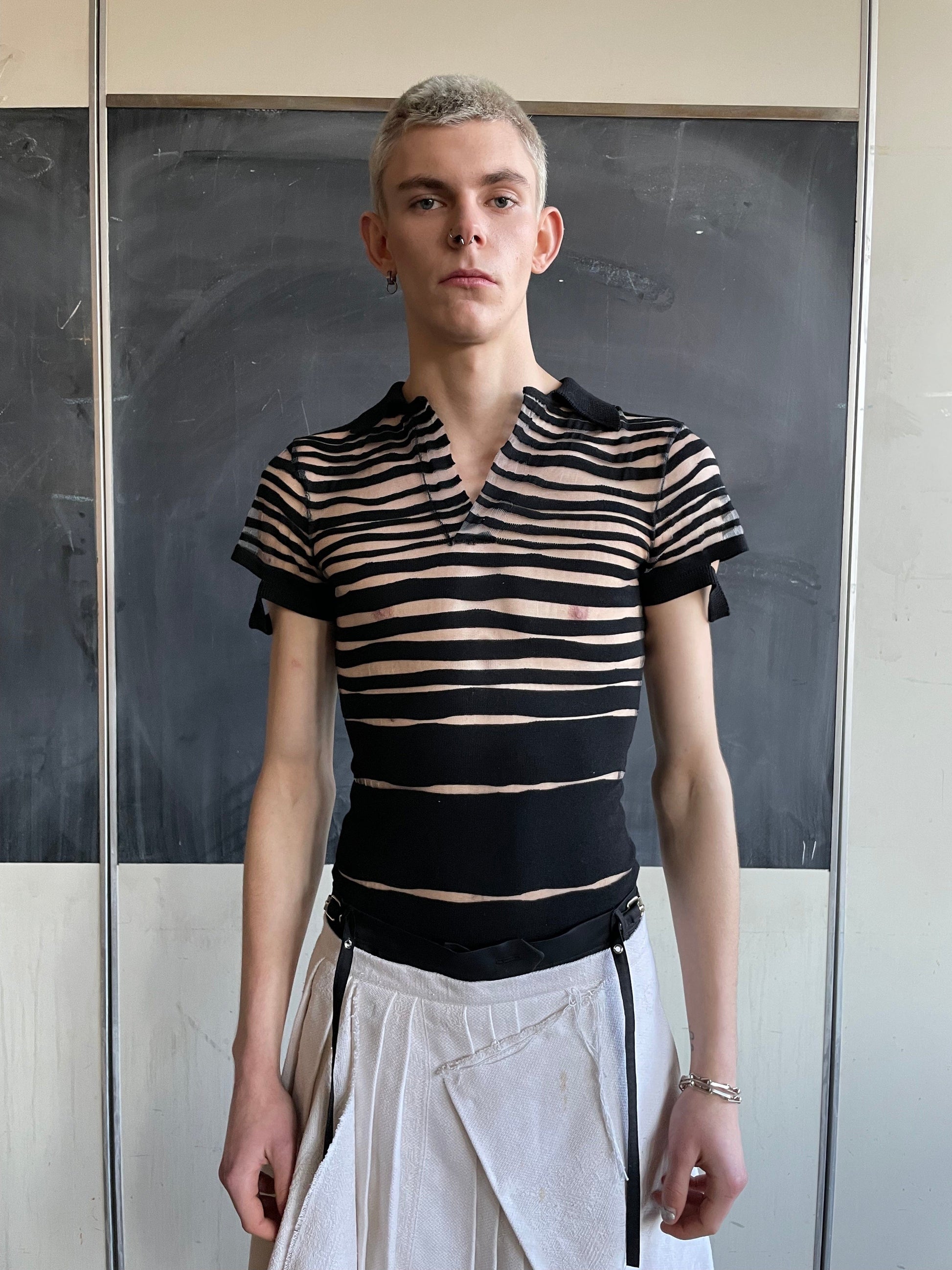 Striped Knit Polo Black-SF1OG-APOC STORE