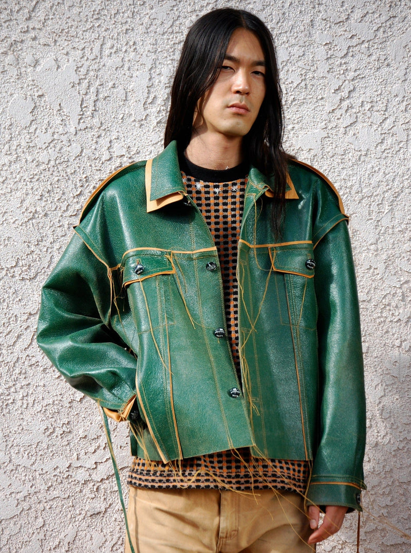 Green/Tan Leather Jacket: – APOC STORE