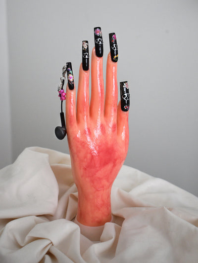 Sticker covered Sony Walkman 2002 nail set with earbud charms-Hotnails-APOC STORE