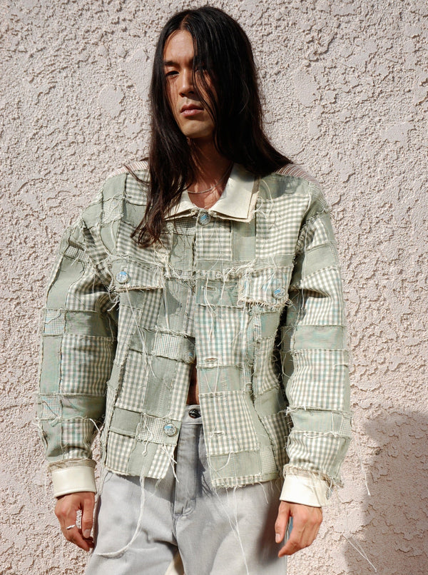 SAGE/Ivory Patchwork Canvas and Leather Jacket-Jetpack Hom(m)e-APOC STORE