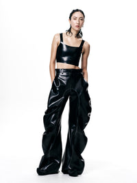 Black Latex Deflated Trousers-Harri-APOC STORE