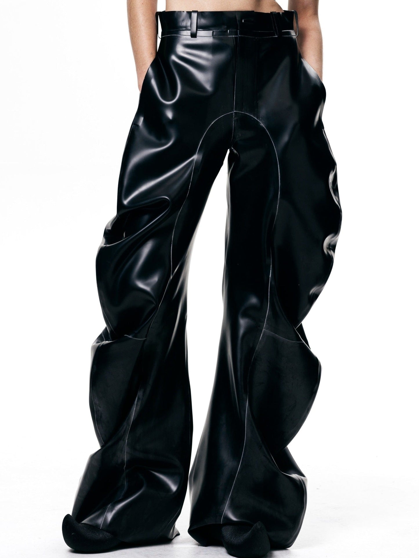 Black Latex Deflated Trousers-Harri-APOC STORE