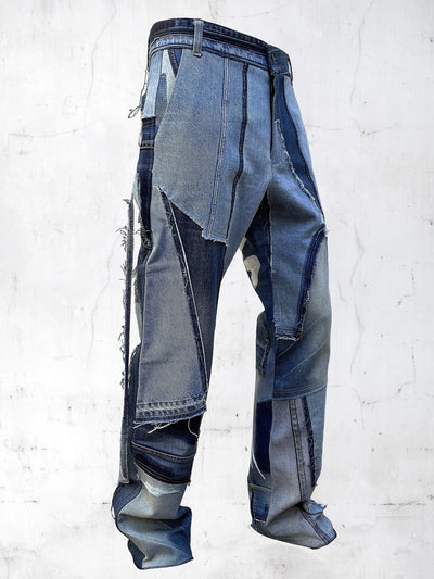 DENIM PRINTED PATCHWORK PANTS BLUE-UNDER THE SIGN-APOC STORE