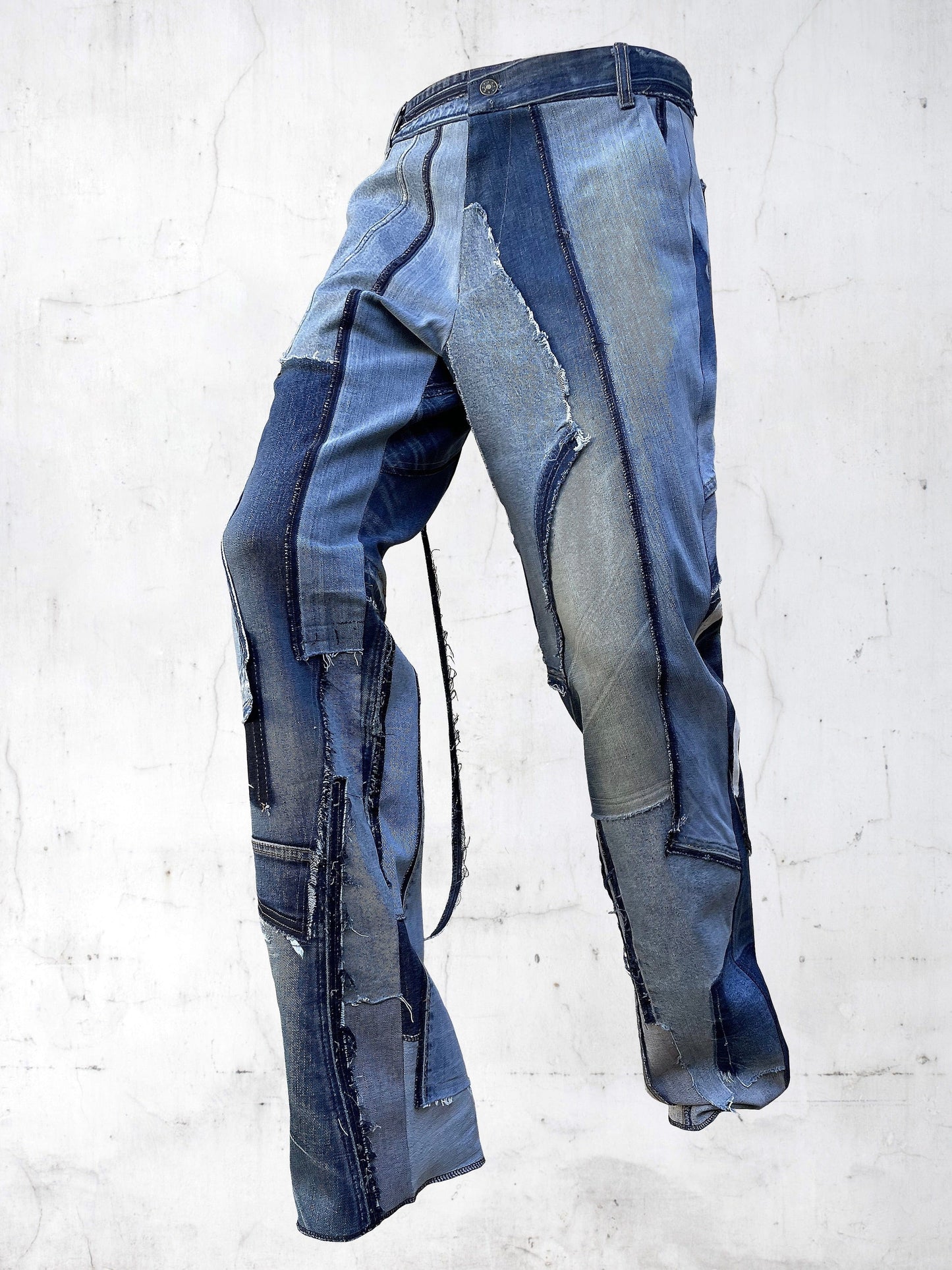 DENIM PRINTED PATCHWORK PANTS BLUE-UNDER THE SIGN-APOC STORE