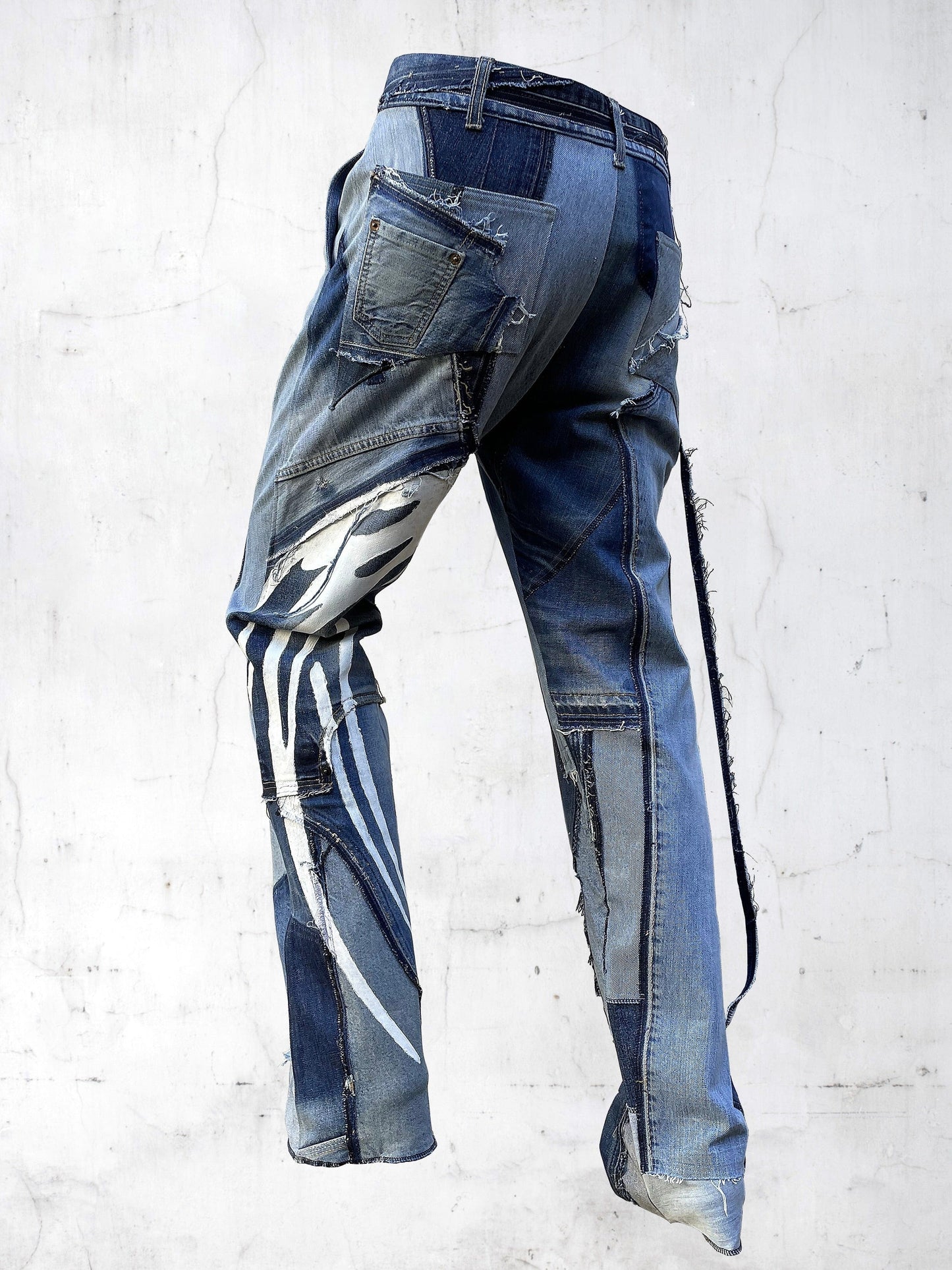DENIM PRINTED PATCHWORK PANTS BLUE-UNDER THE SIGN-APOC STORE