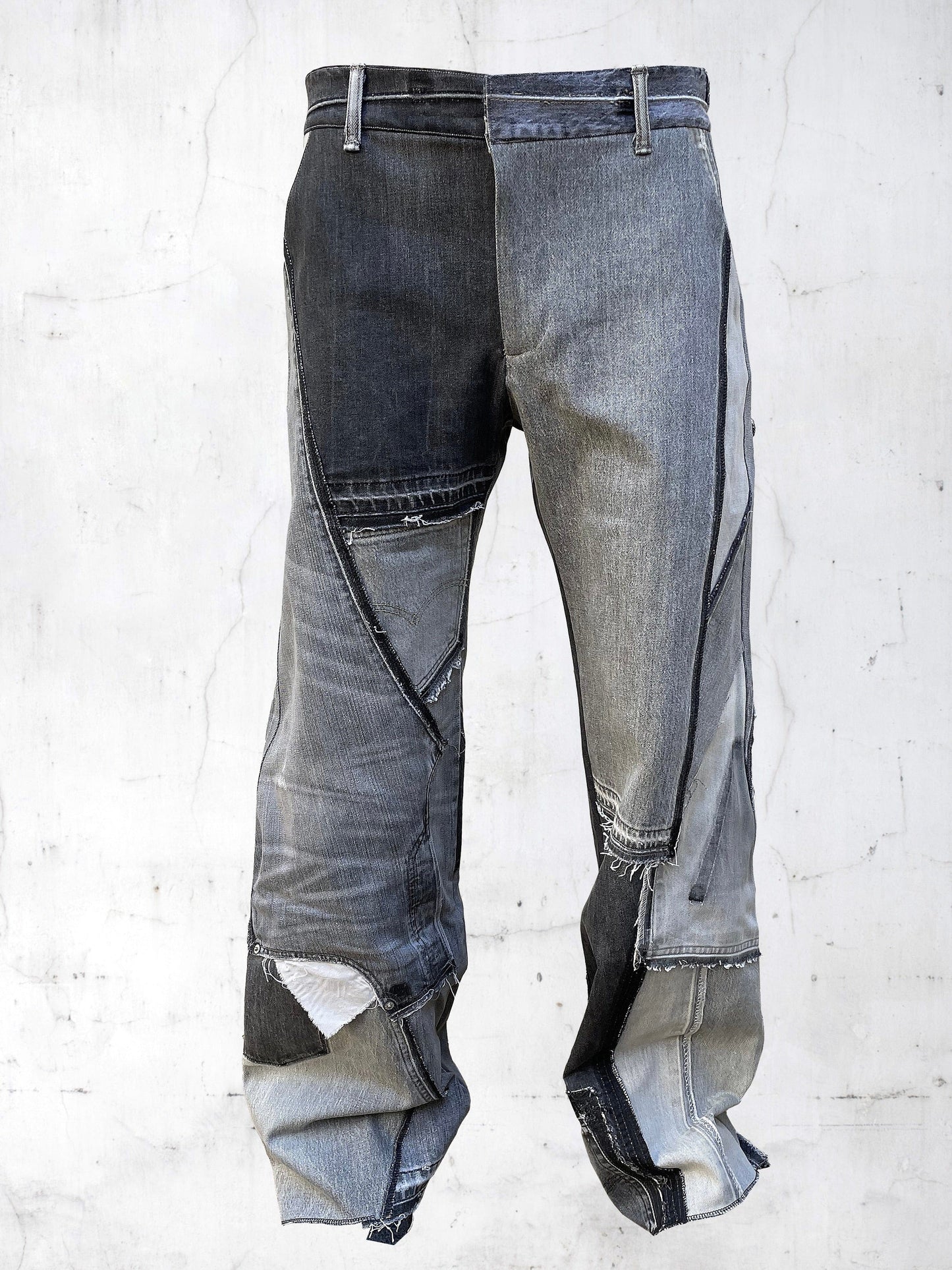 DENIM PRINTED PATCHWORK PANTS GREY-UNDER THE SIGN-APOC STORE