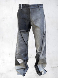 DENIM PRINTED PATCHWORK PANTS GREY-UNDER THE SIGN-APOC STORE