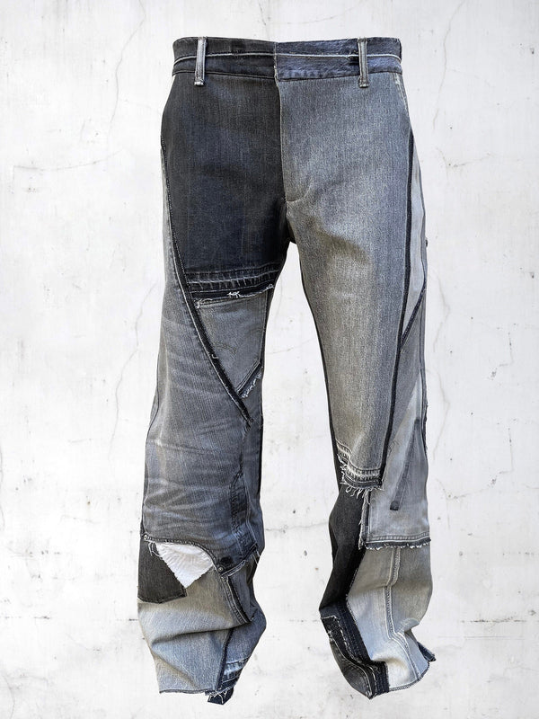 DENIM PRINTED PATCHWORK PANTS GREY-UNDER THE SIGN-APOC STORE