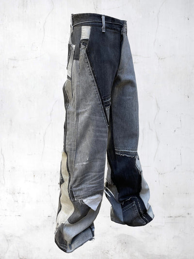 DENIM PRINTED PATCHWORK PANTS GREY-UNDER THE SIGN-APOC STORE