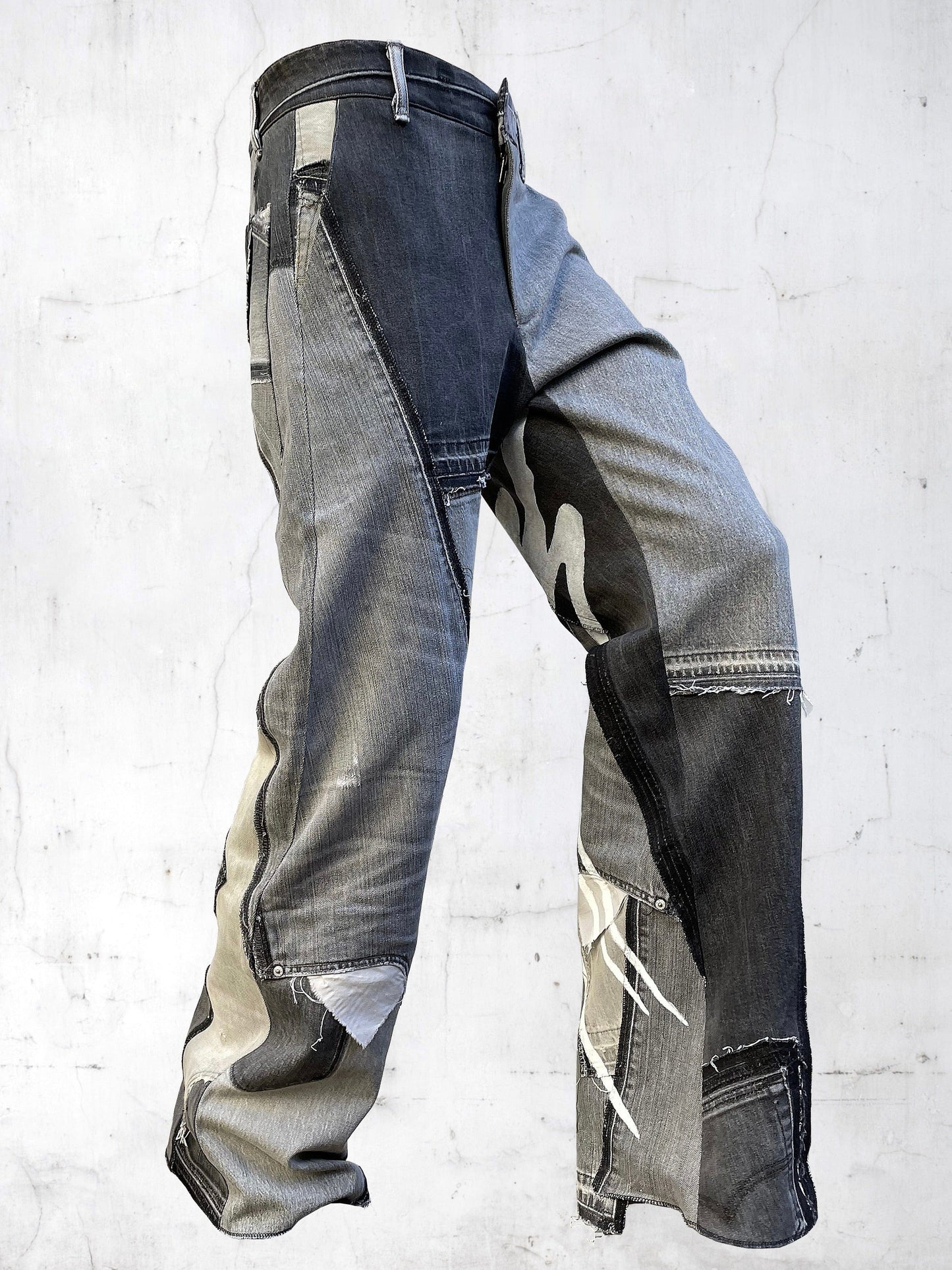 DENIM PRINTED PATCHWORK PANTS GREY-UNDER THE SIGN-APOC STORE