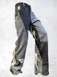 DENIM PRINTED PATCHWORK PANTS GREY-UNDER THE SIGN-APOC STORE