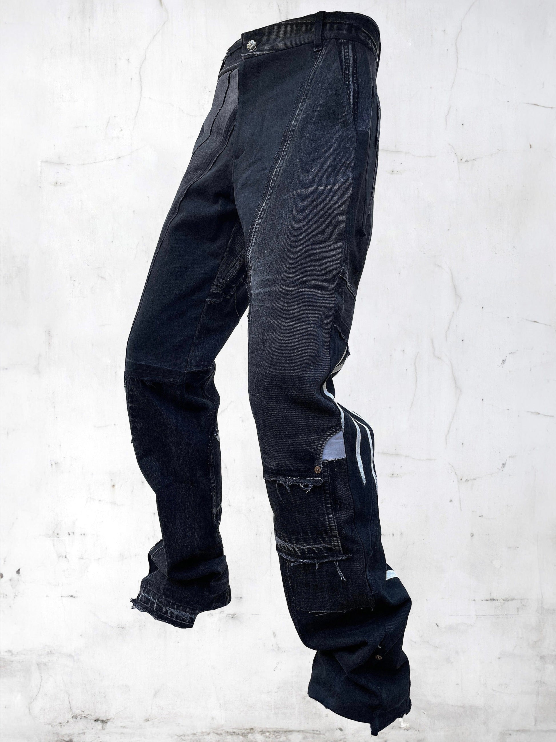 DENIM PRINTED PATCHWORK PANTS BLACK-UNDER THE SIGN-APOC STORE