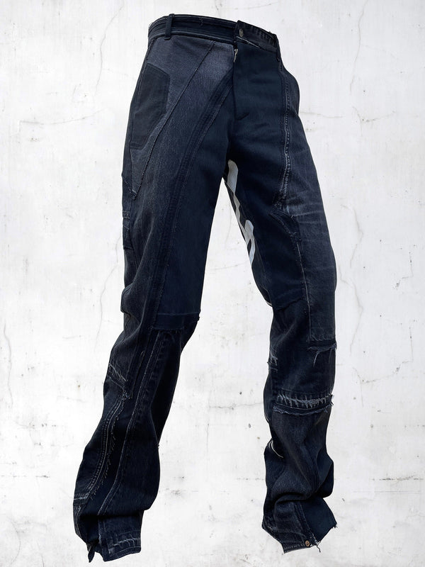 DENIM PRINTED PATCHWORK PANTS BLACK-UNDER THE SIGN-APOC STORE
