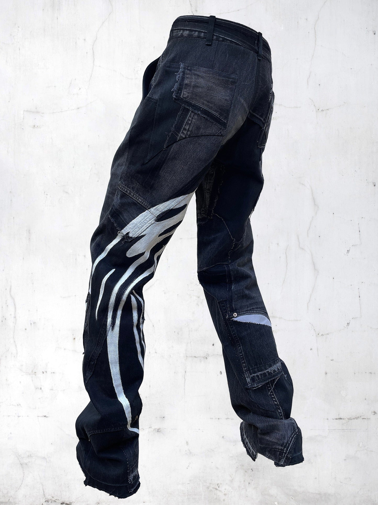 DENIM PRINTED PATCHWORK PANTS BLACK-UNDER THE SIGN-APOC STORE