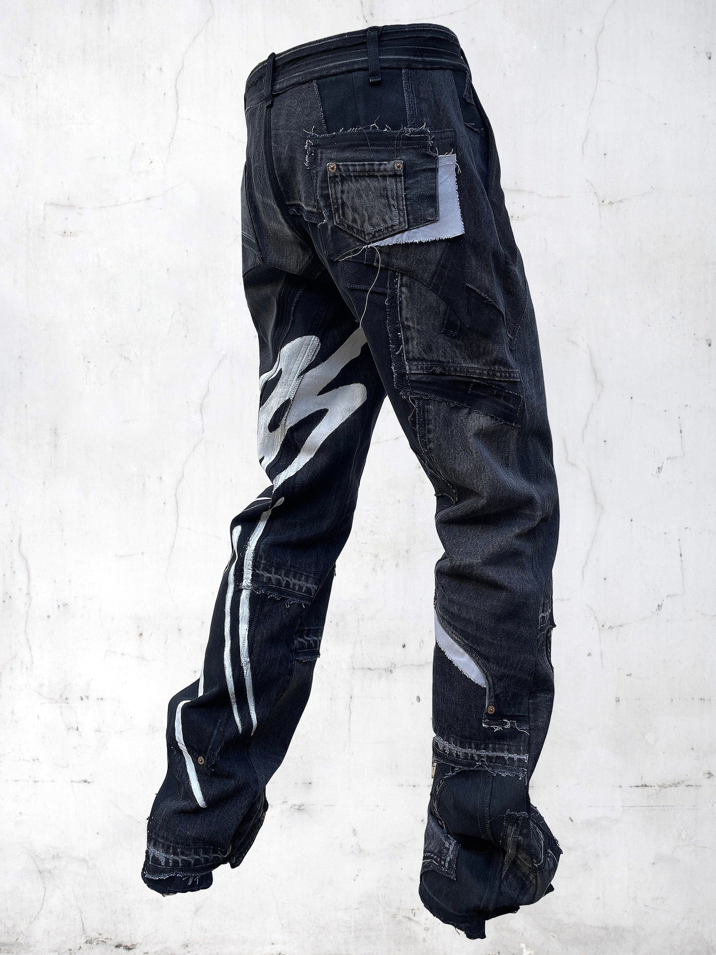 DENIM PRINTED PATCHWORK PANTS BLACK-UNDER THE SIGN-APOC STORE