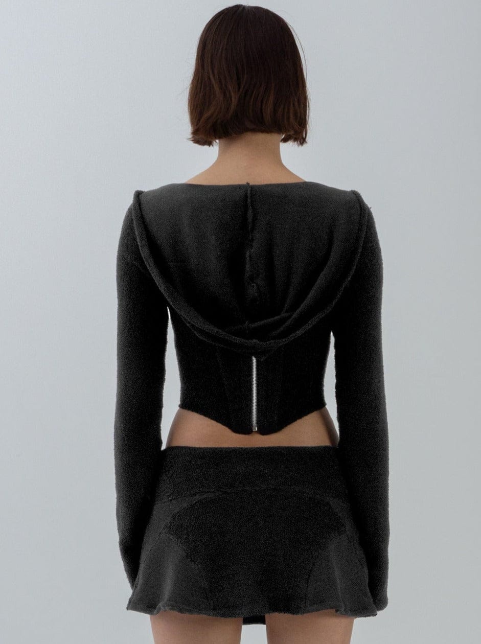 TERRY CLOTH HOODED CORSET BLACK-Ella Roberts-APOC STORE