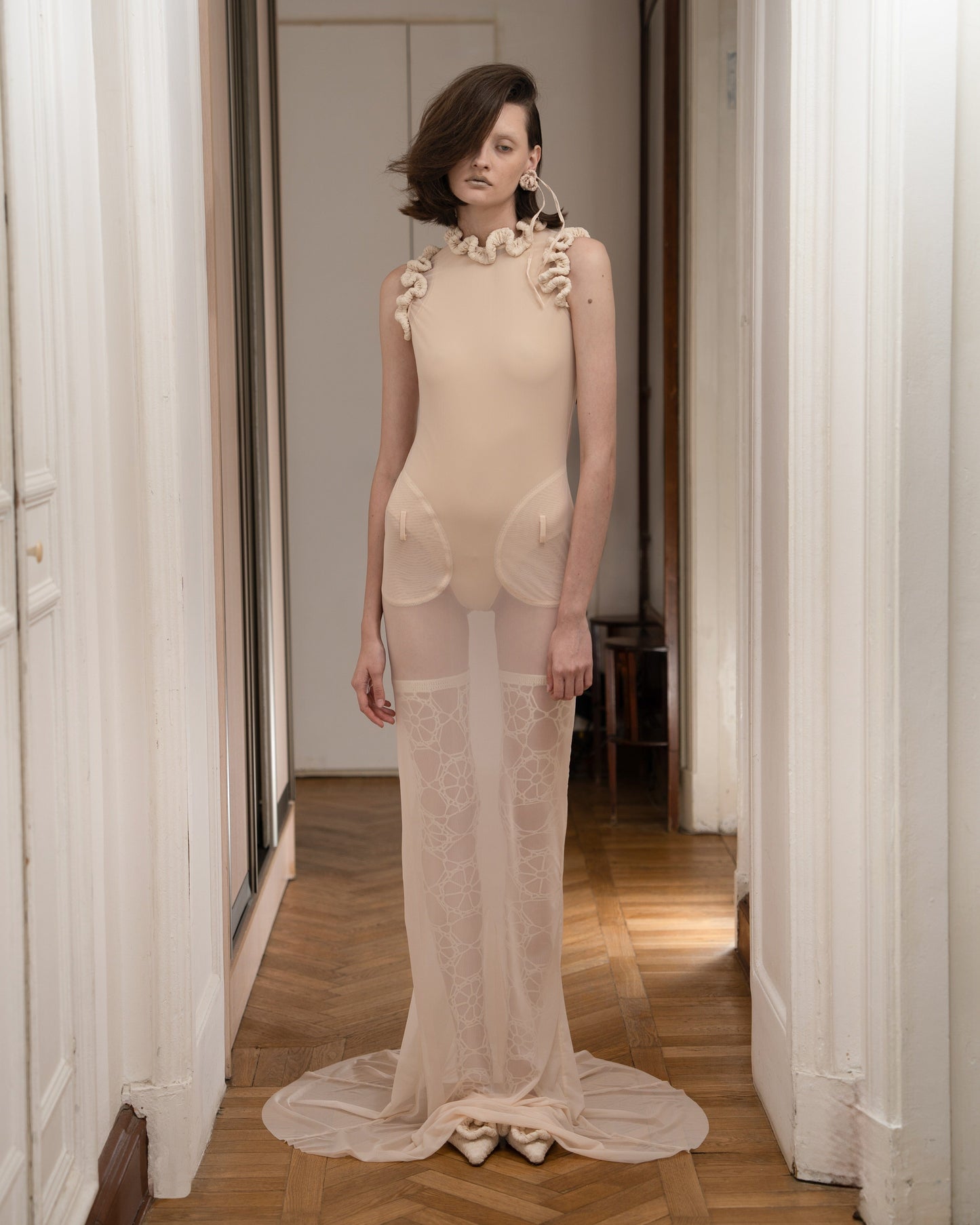 Mesh Dress with ruffle details-Nastyamasha-APOC STORE