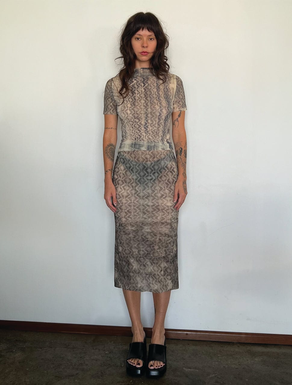 HANDPRINTED LACE KNIT JERSEY SKIRT-Raquel de Carvalho-APOC STORE