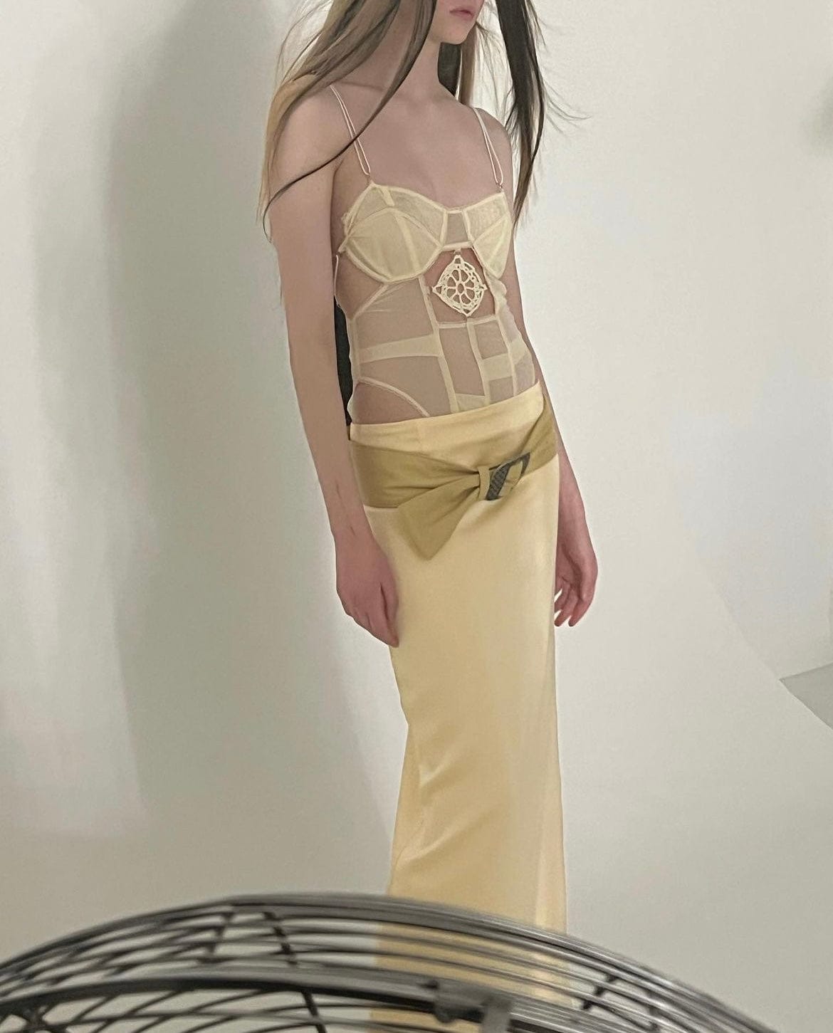 Mesh Bodysuit with crochet detail butter yellow-Nastyamasha-APOC STORE