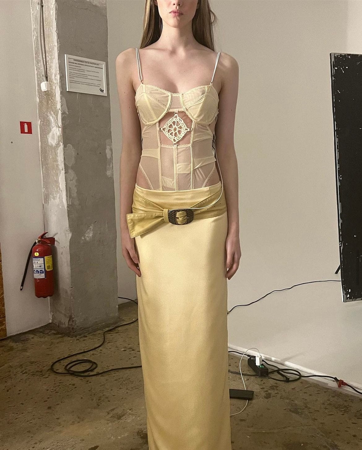 Mesh Bodysuit with crochet detail butter yellow-Nastyamasha-APOC STORE