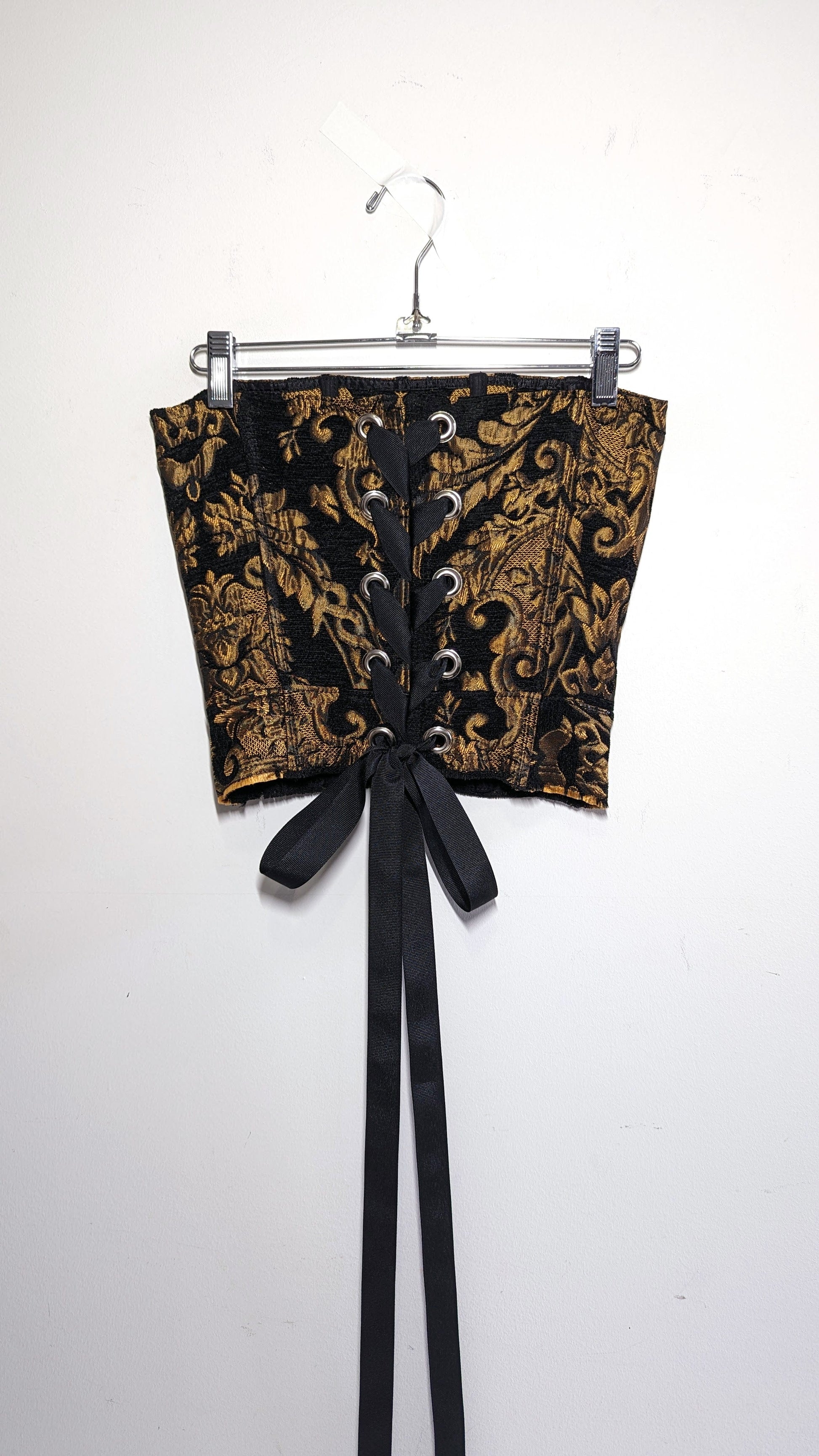 Black & Gold Floral Upholstery Corset-Kristin Mallison-APOC STORE