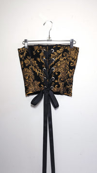 Black & Gold Floral Upholstery Corset-Kristin Mallison-APOC STORE