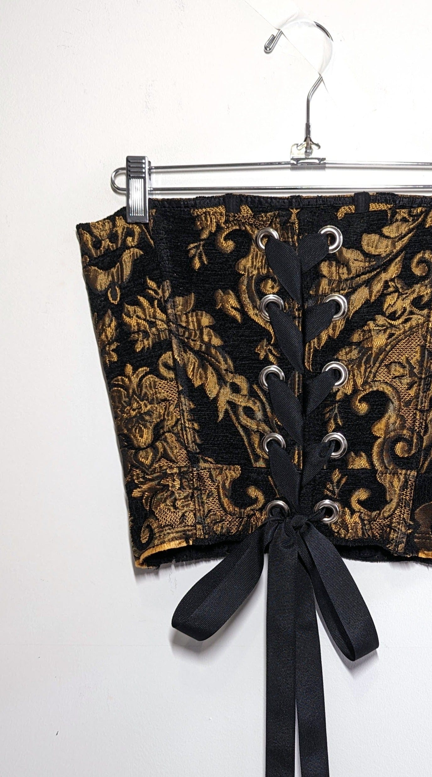 Black & Gold Floral Upholstery Corset-Kristin Mallison-APOC STORE