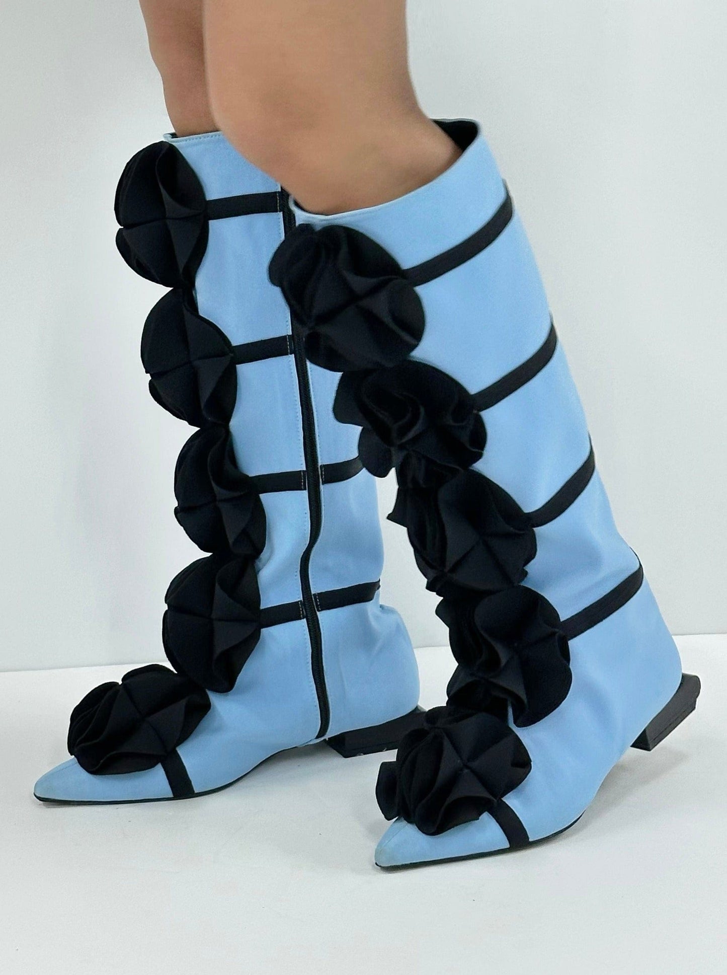 Powder Blue Guko Knee High Neoprene Boots-Sun Woo-APOC STORE