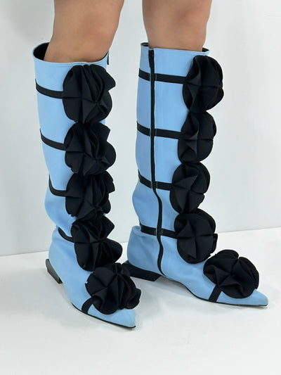 Powder Blue Guko Knee High Neoprene Boots-Sun Woo-APOC STORE