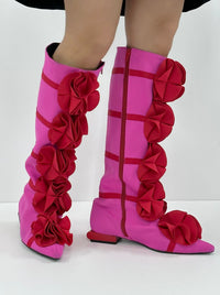 Magenta Pink Guko Knee High Neoprene Boots-Sun Woo-APOC STORE