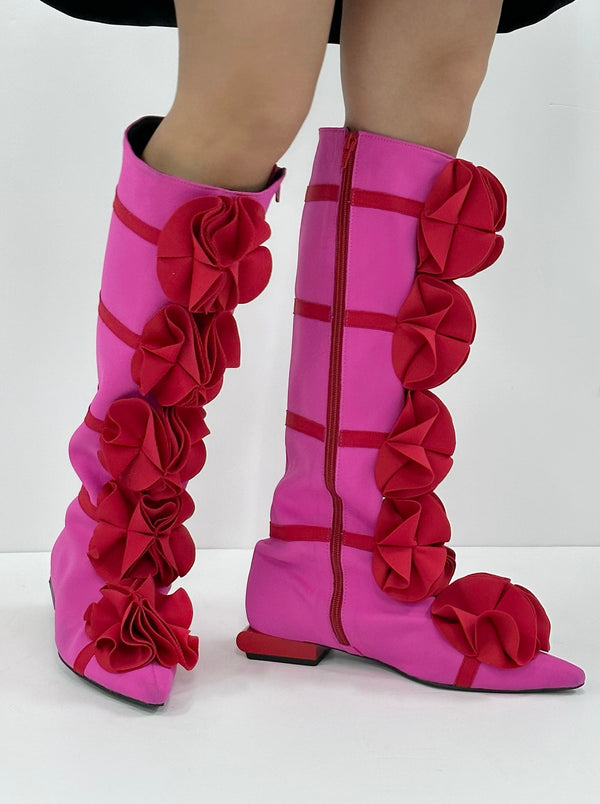 Magenta Pink Guko Knee High Neoprene Boots-Sun Woo-APOC STORE