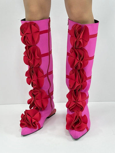 Magenta Pink Guko Knee High Neoprene Boots-Sun Woo-APOC STORE