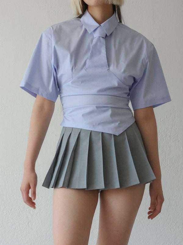 Halfsleeve Necktie shirt - Blue-Julye Han-APOC STORE