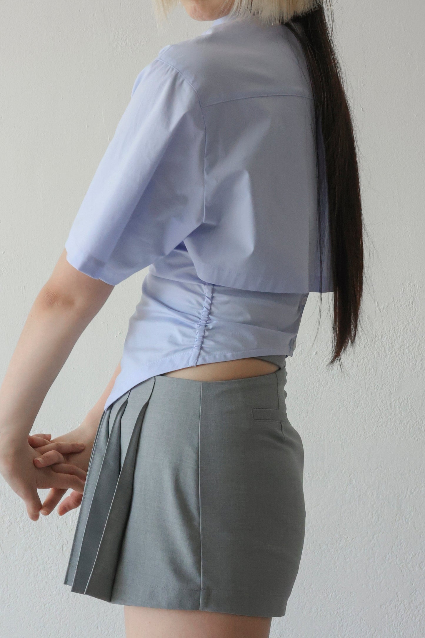 Halfsleeve Necktie shirt - Blue-Julye Han-APOC STORE