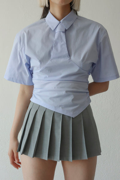 Halfsleeve Necktie shirt - Blue-Julye Han-APOC STORE