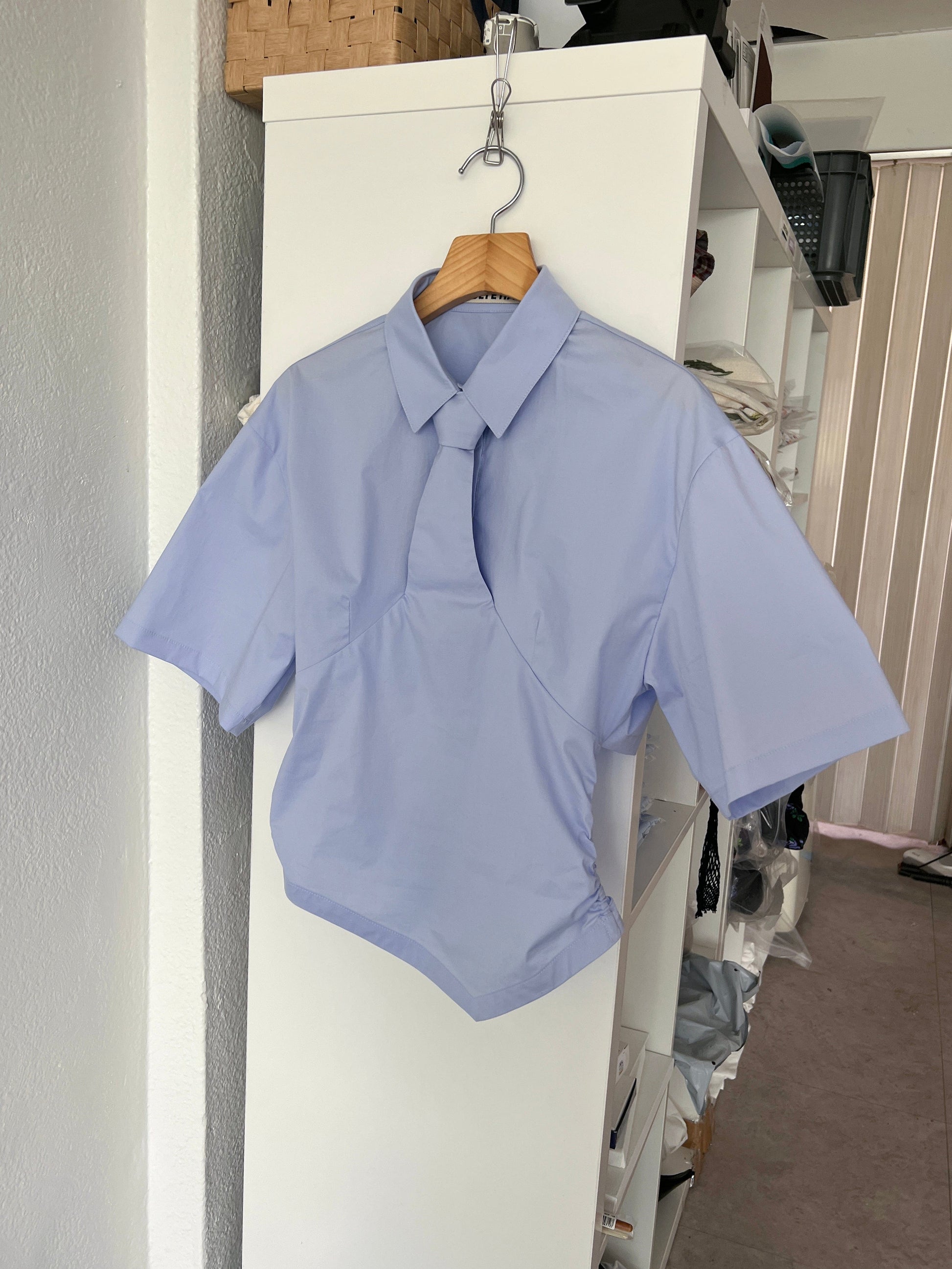 Halfsleeve Necktie shirt - Blue-Julye Han-APOC STORE