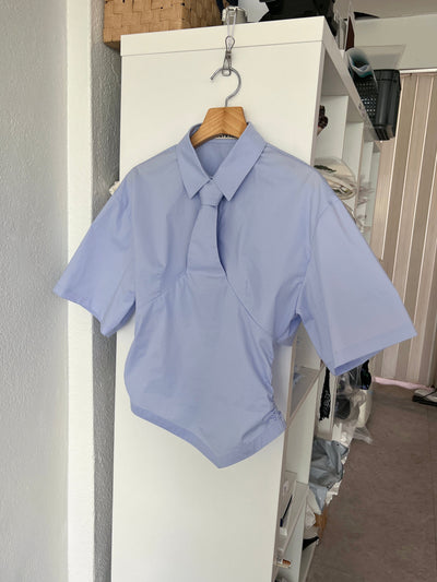 Halfsleeve Necktie shirt - Blue-Julye Han-APOC STORE