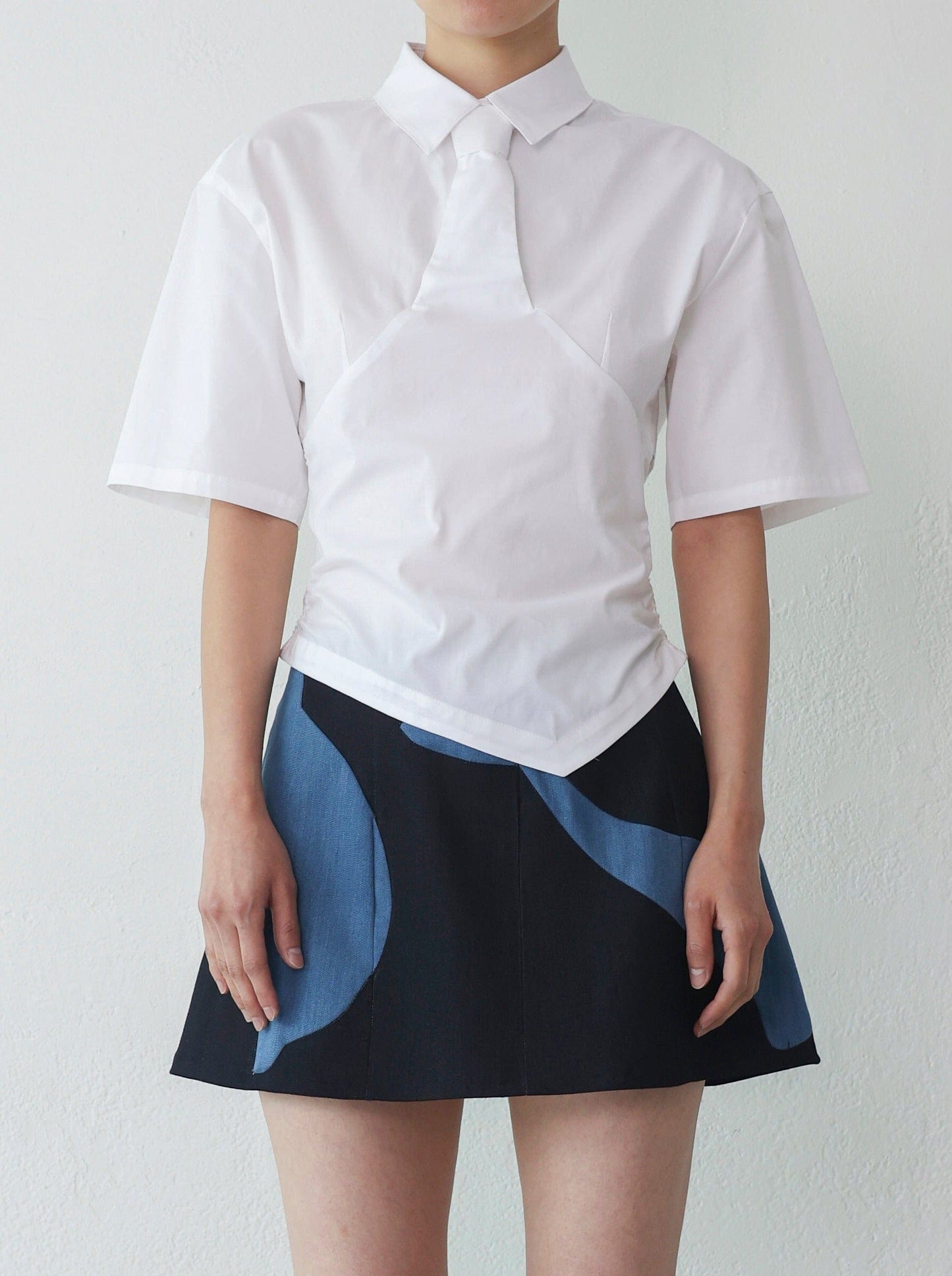 Halfsleeve Necktie shirt - White-Julye Han-APOC STORE