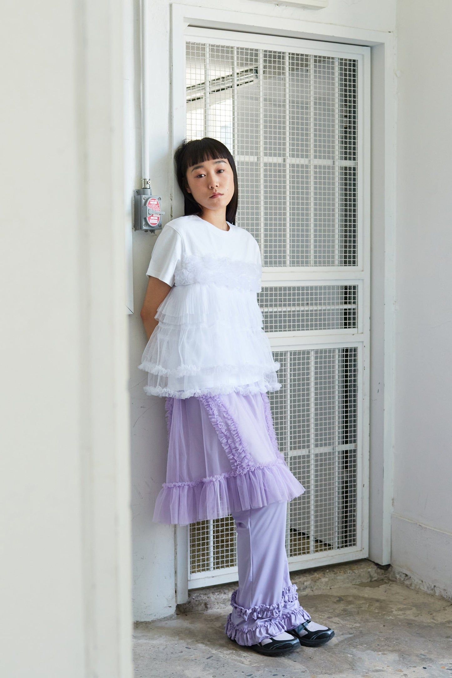 RUFFLE BOOTCUT PANTS PURPLE-SAENGIN STUDIOS-APOC STORE