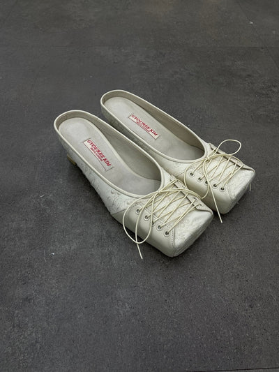 SQUARE LACE MULE CREAM 4CM-Gyouree Kim-APOC STORE