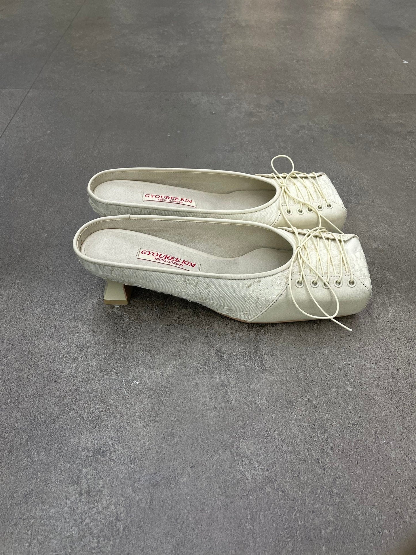 SQUARE LACE MULE CREAM 4CM-Gyouree Kim-APOC STORE