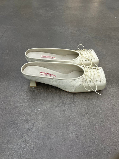 SQUARE LACE MULE CREAM 4CM-Gyouree Kim-APOC STORE