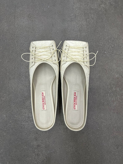 SQUARE LACE MULE CREAM 4CM-Gyouree Kim-APOC STORE