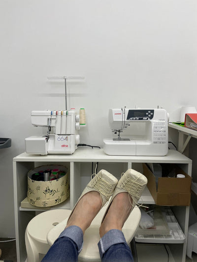 SQUARE LACE MULE CREAM 4CM-Gyouree Kim-APOC STORE