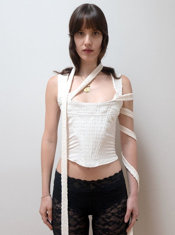 TIE WRAP CORSET IN IVORY-Ella Roberts-APOC STORE