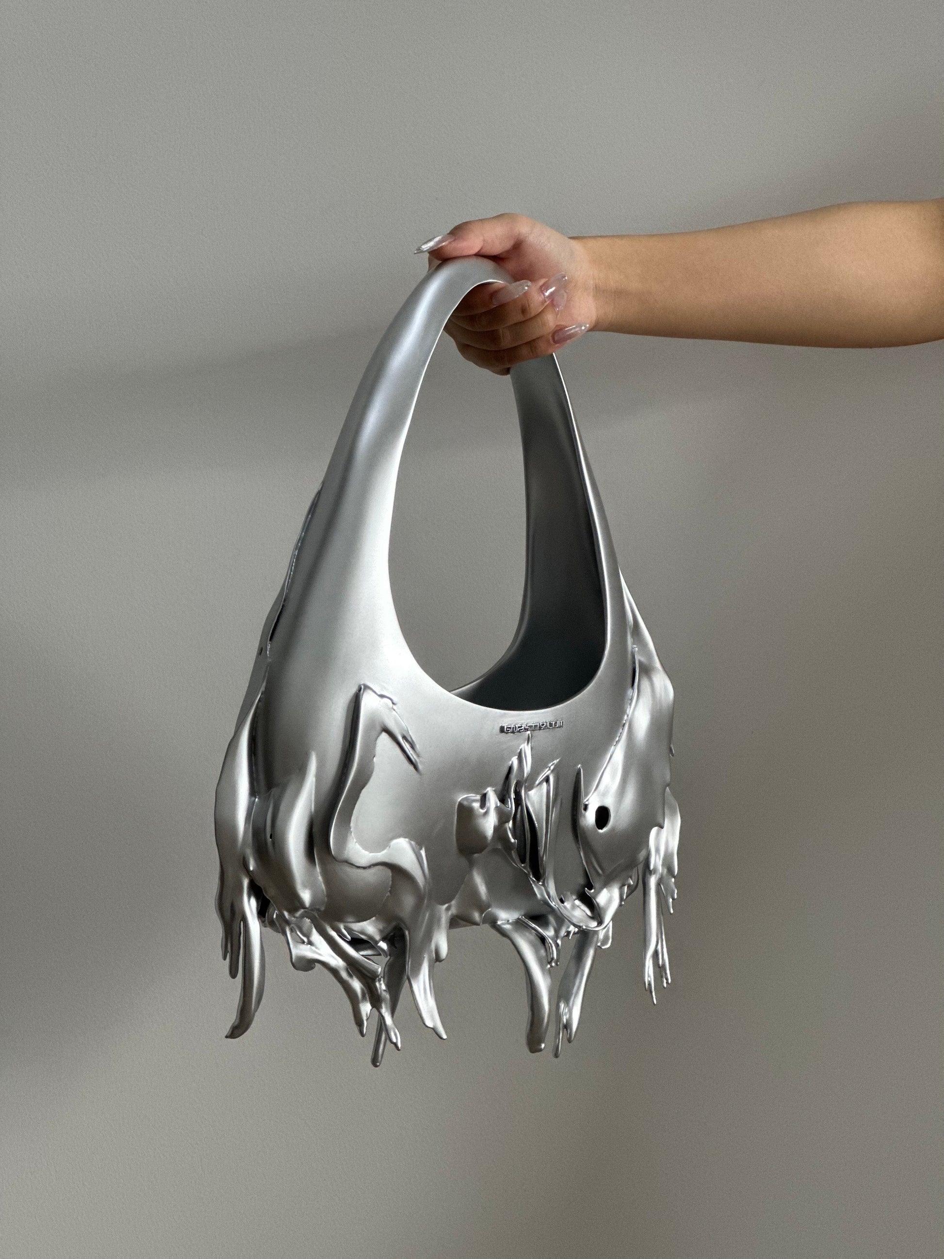 Matte Silver Slim Shoulder Bag-GNASTIY-APOC STORE