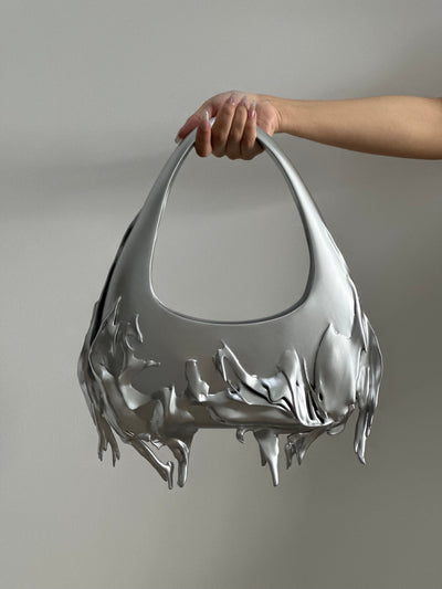 Matte Silver Slim Shoulder Bag-GNASTIY-APOC STORE