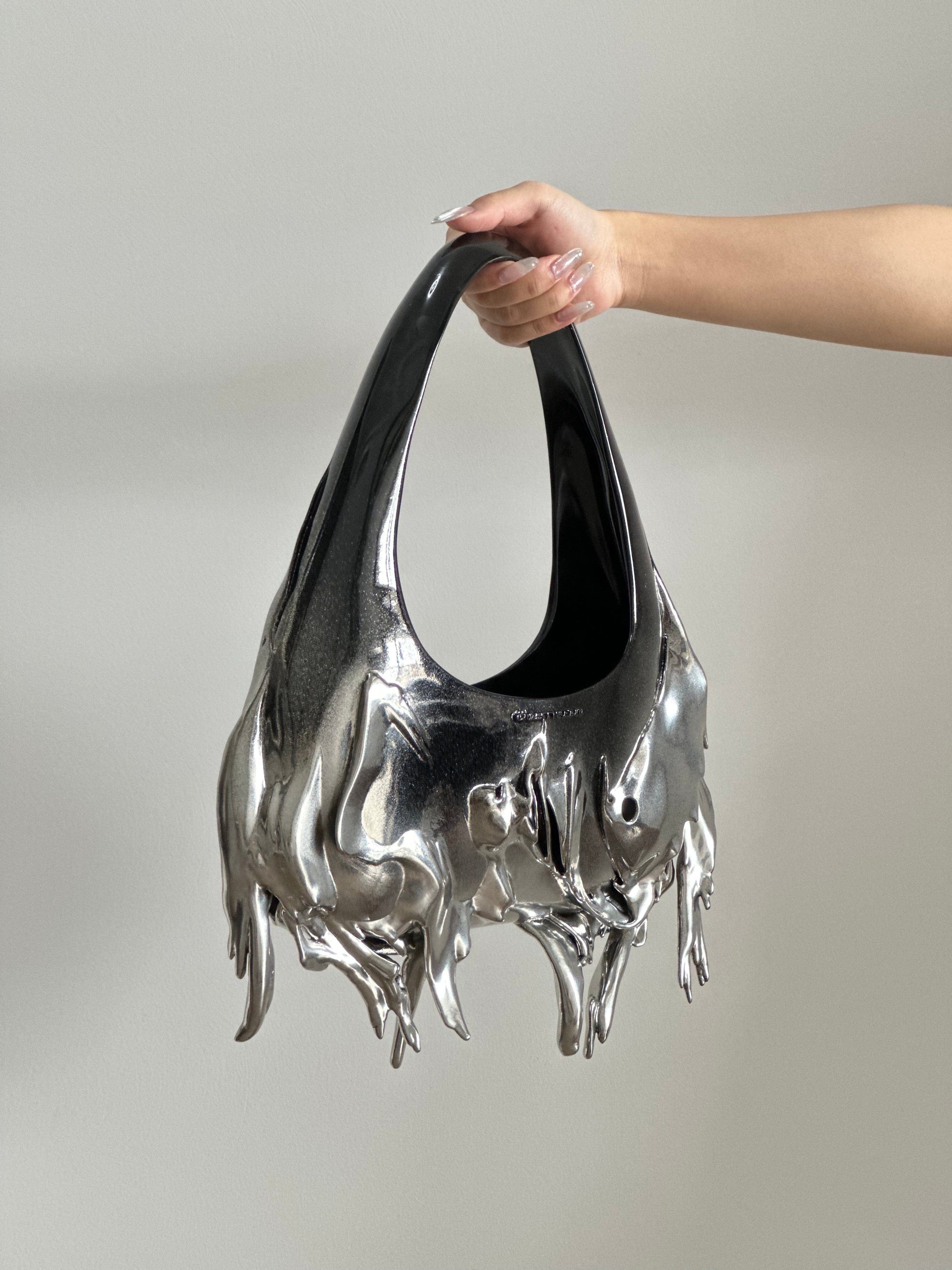 Black/Silver Slim Shoulder Bag-GNASTIY-APOC STORE