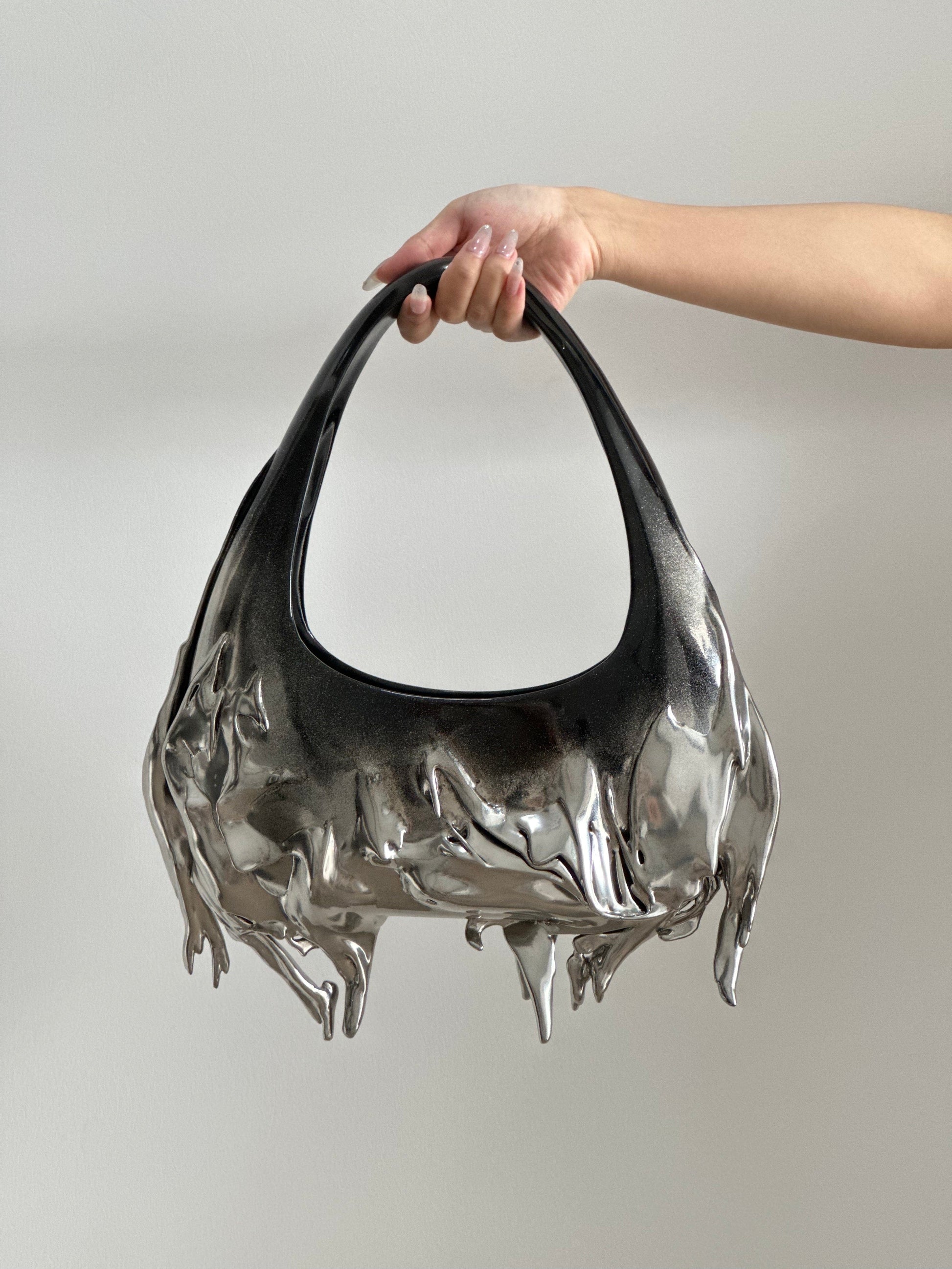 Black/Silver Slim Shoulder Bag-GNASTIY-APOC STORE