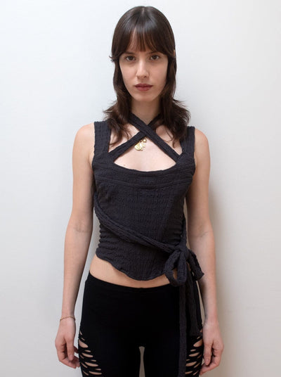TIE WRAP CORSET IN CHARCOAL-Ella Roberts-APOC STORE